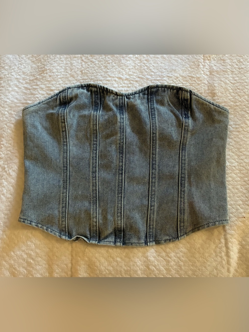 PrettyLittleThing Strapless Denim Corset Cropped Top Zipper EUC 8 Y2K Festival